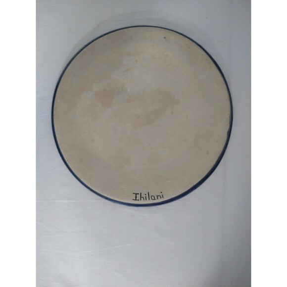 Handmade Signed Art Pottery Plate Dish Blue Swirl Rings Round Plant Drainage - Picture 5 of 8